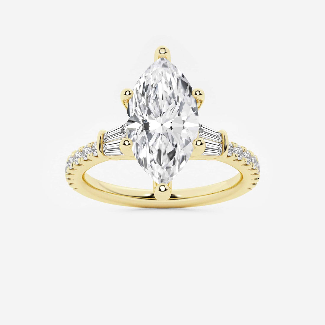Arden Marquise Lab-Grown Diamond Engagement Ring with Double Baguette Side Accents