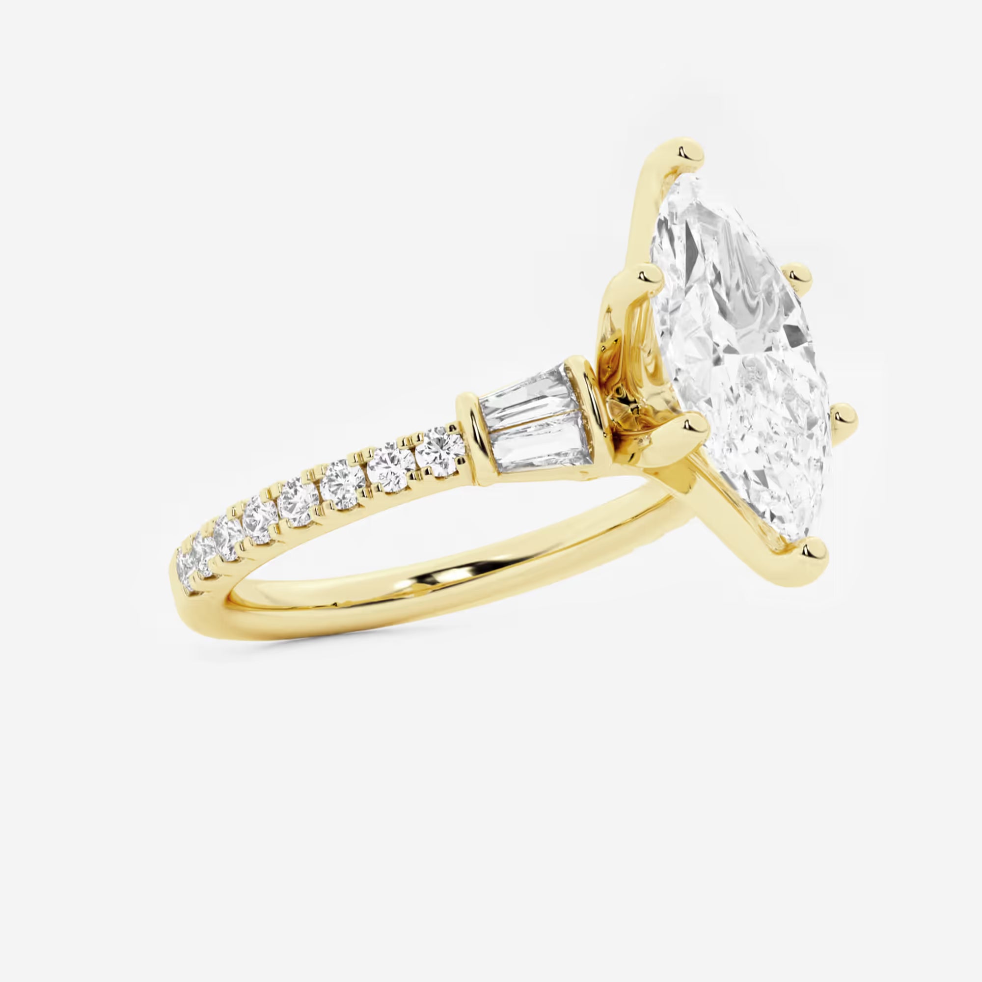 Arden Marquise Lab-Grown Diamond Engagement Ring with Double Baguette Side Accents
