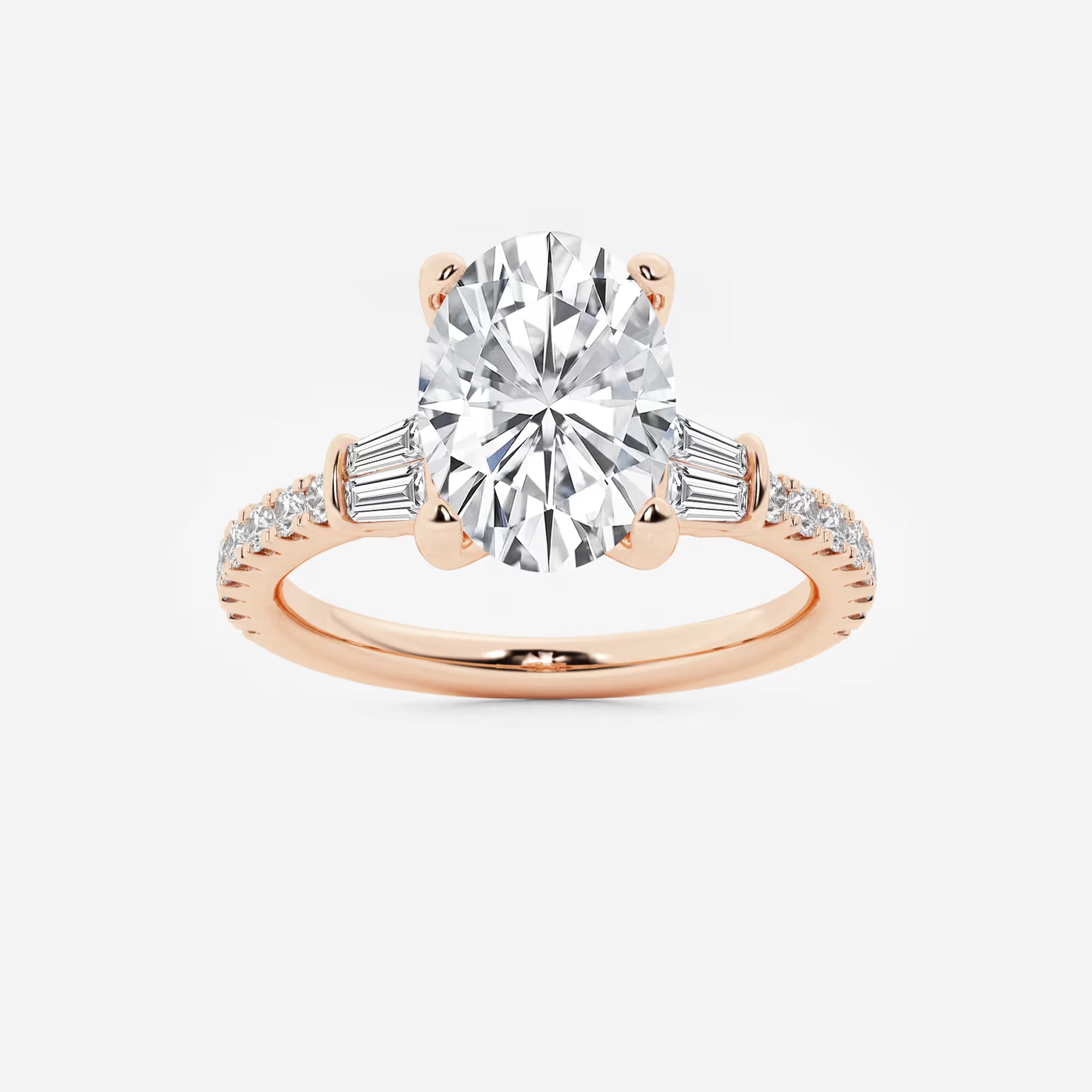 Aurielle Oval Lab Grown Diamond Engagement Ring with Double Baguette Side Accents