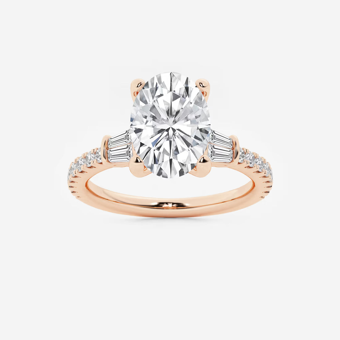 Aurielle Oval Lab Grown Diamond Engagement Ring with Double Baguette Side Accents