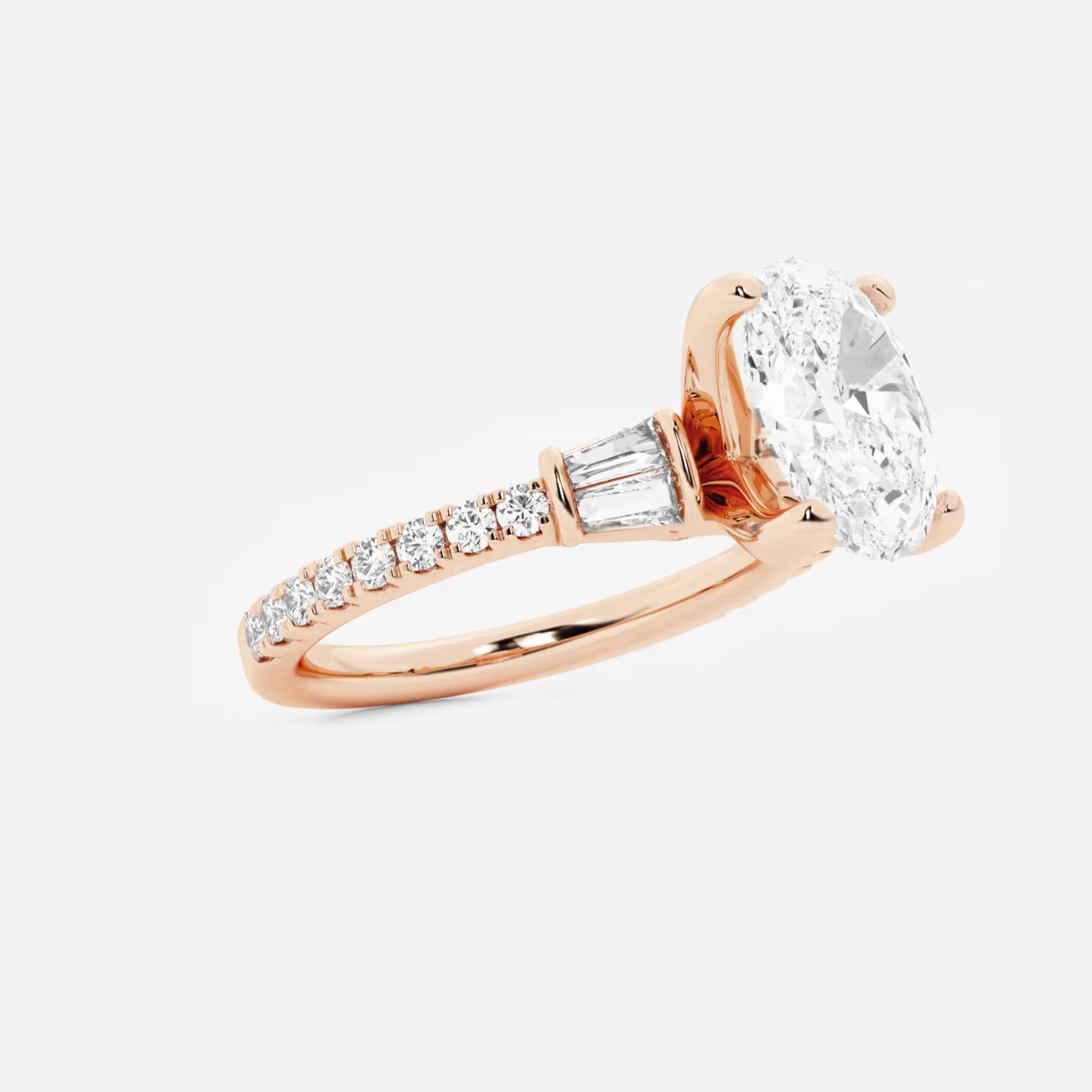 Aurielle Oval Lab Grown Diamond Engagement Ring with Double Baguette Side Accents