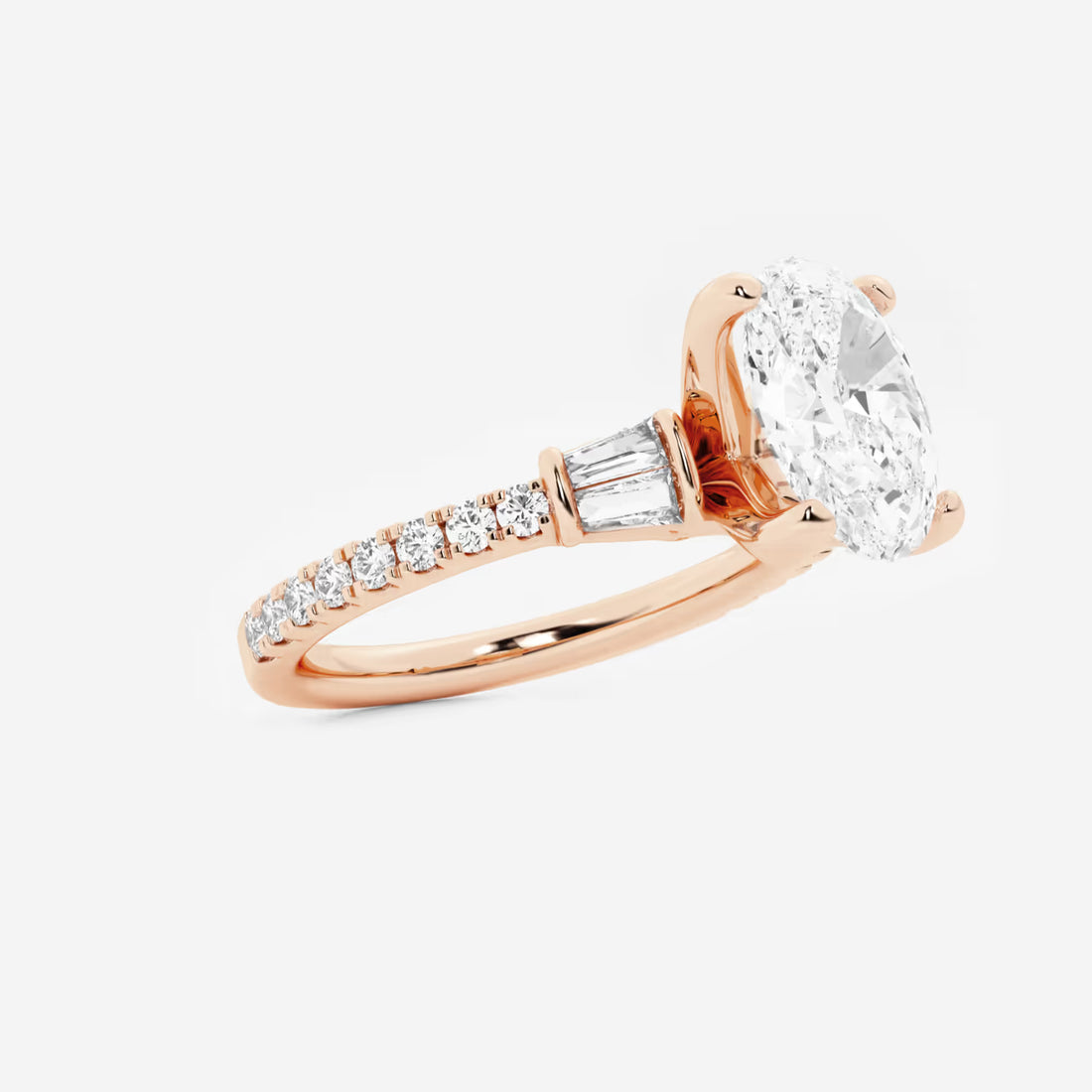 Aurielle Oval Lab Grown Diamond Engagement Ring with Double Baguette Side Accents