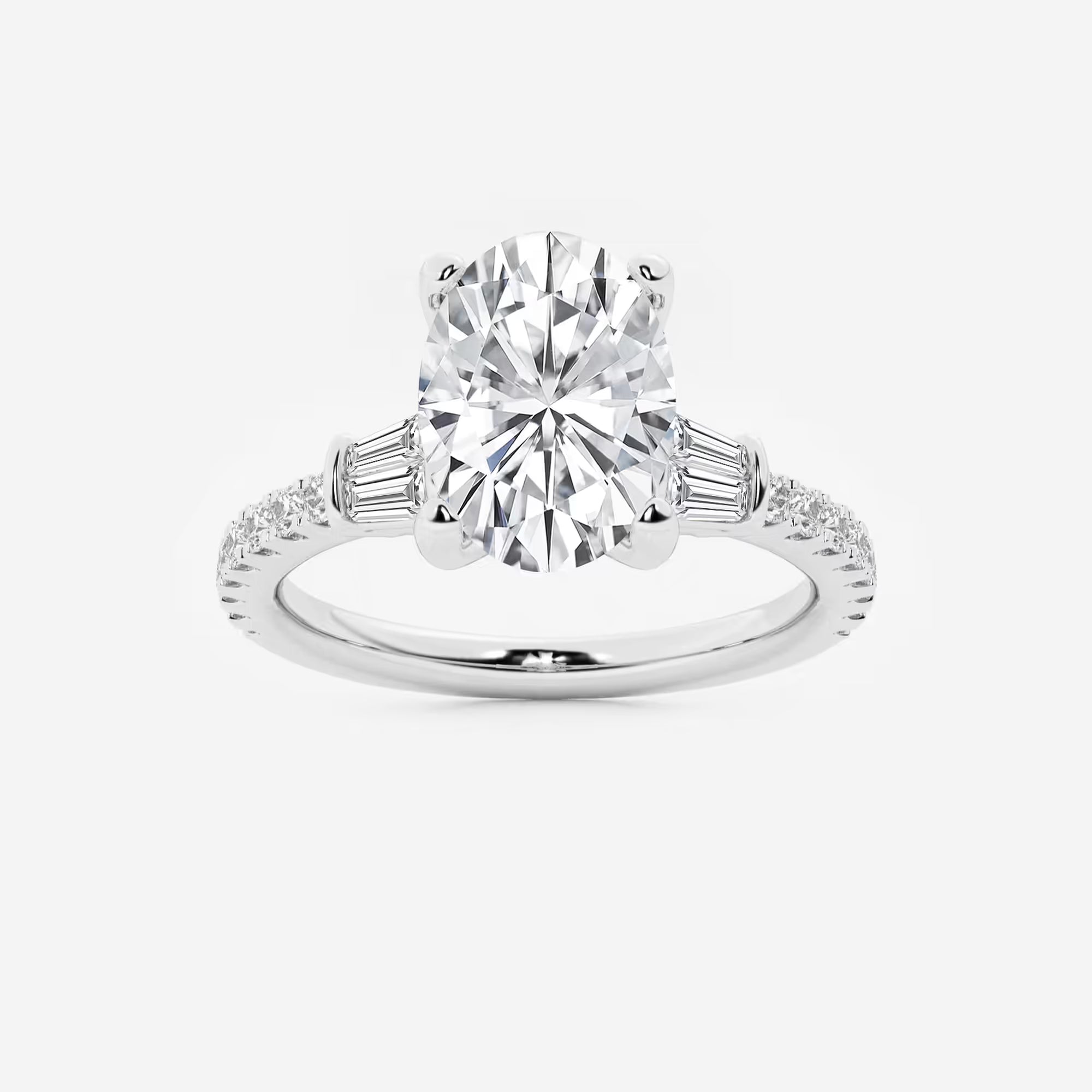 Aurielle Oval Lab Grown Diamond Engagement Ring with Double Baguette Side Accents