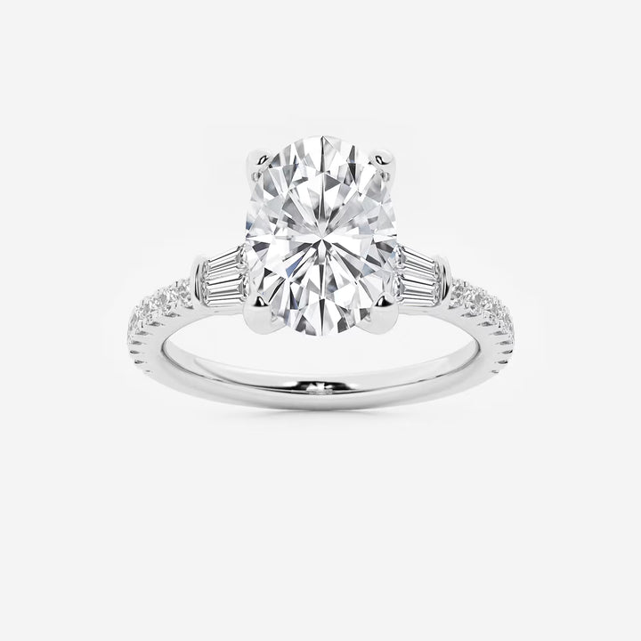 Aurielle Oval Lab Grown Diamond Engagement Ring with Double Baguette Side Accents