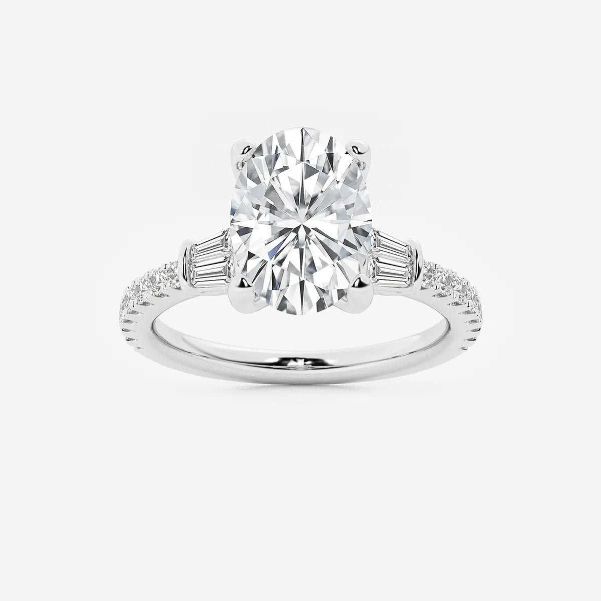 Aurielle Oval Lab Grown Diamond Engagement Ring with Double Baguette Side Accents