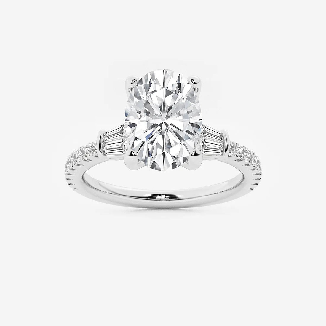 Aurielle Oval Lab Grown Diamond Engagement Ring with Double Baguette Side Accents