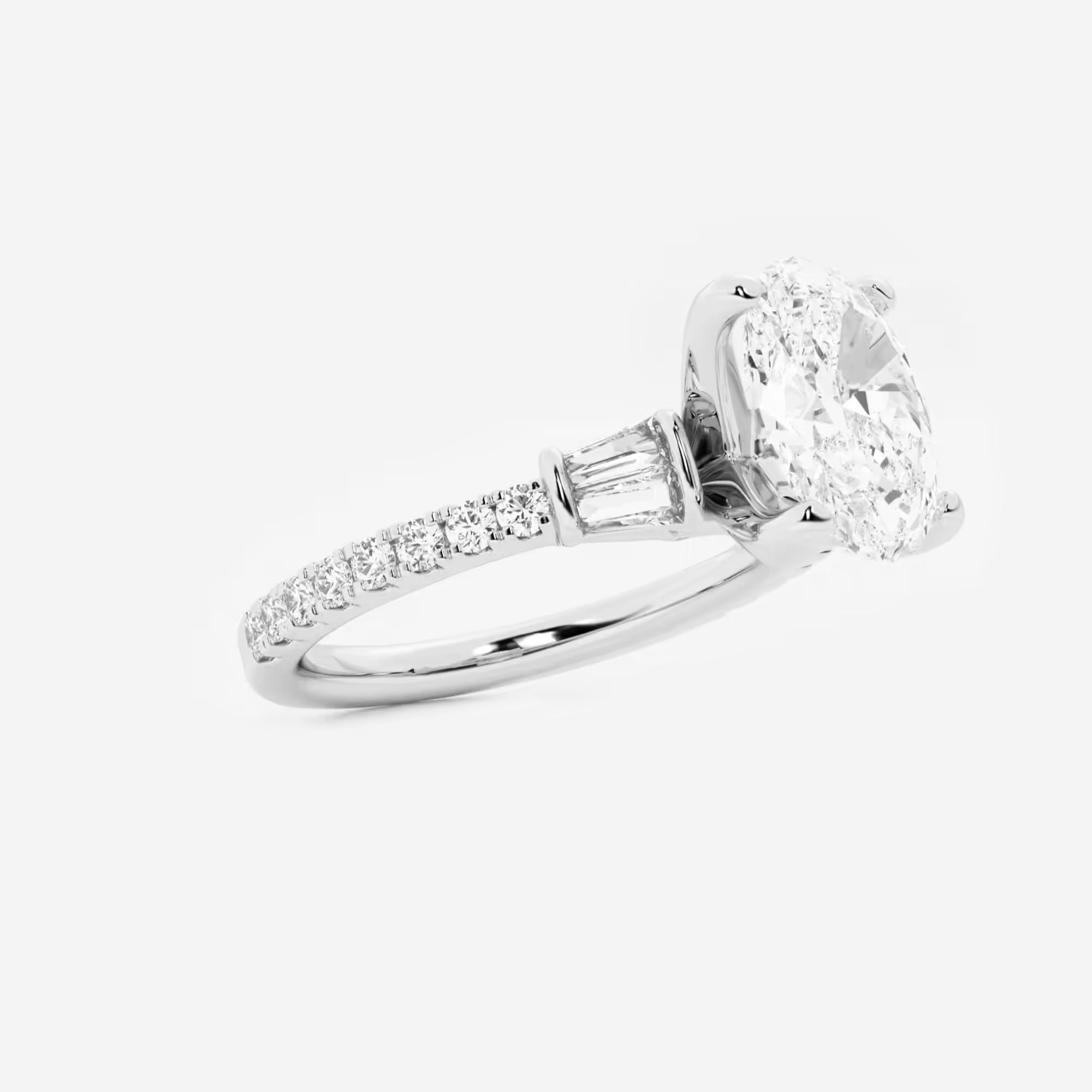 Aurielle Oval Lab Grown Diamond Engagement Ring with Double Baguette Side Accents