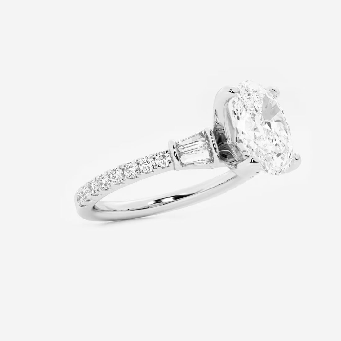 Aurielle Oval Lab Grown Diamond Engagement Ring with Double Baguette Side Accents