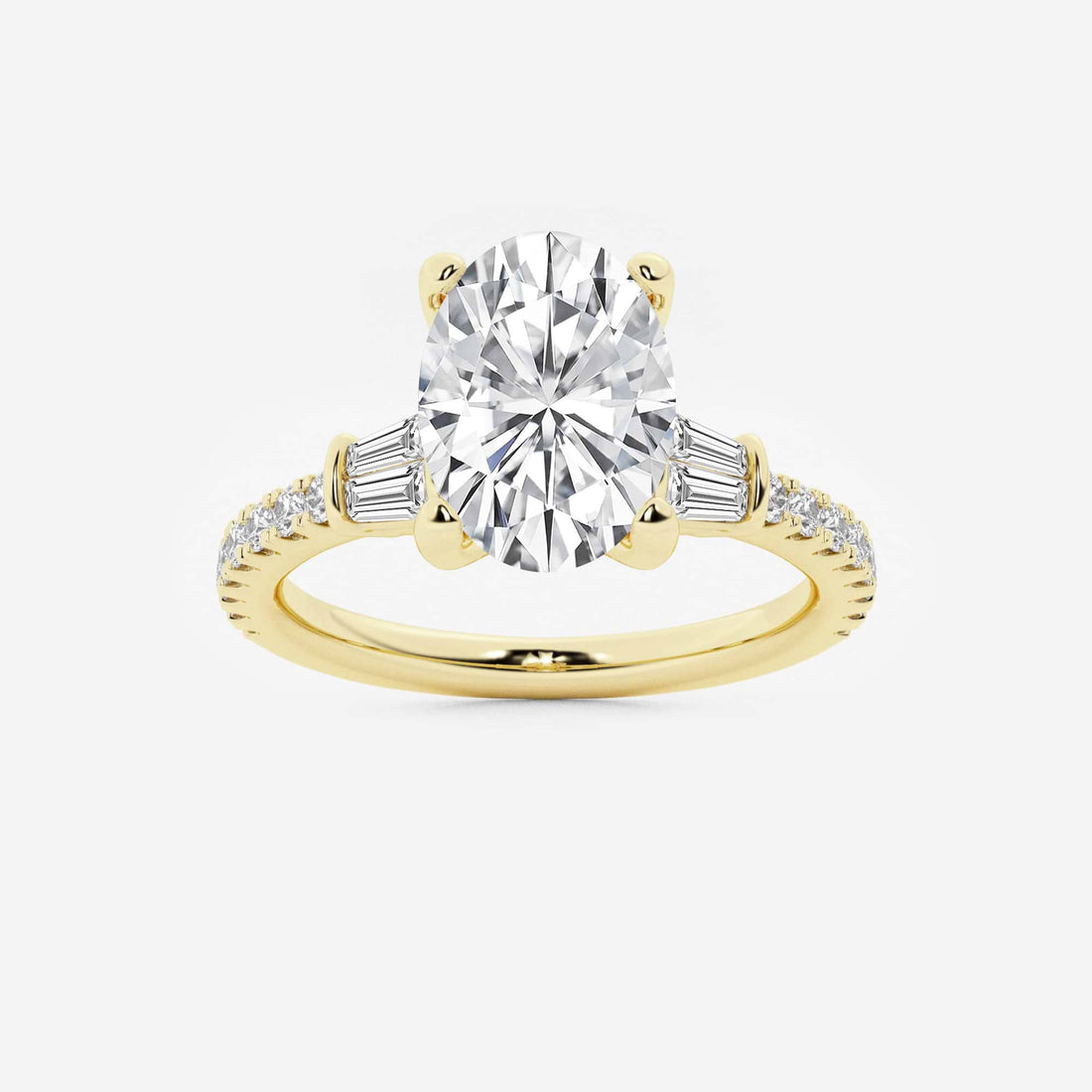 Aurielle Oval Lab Grown Diamond Engagement Ring with Double Baguette Side Accents