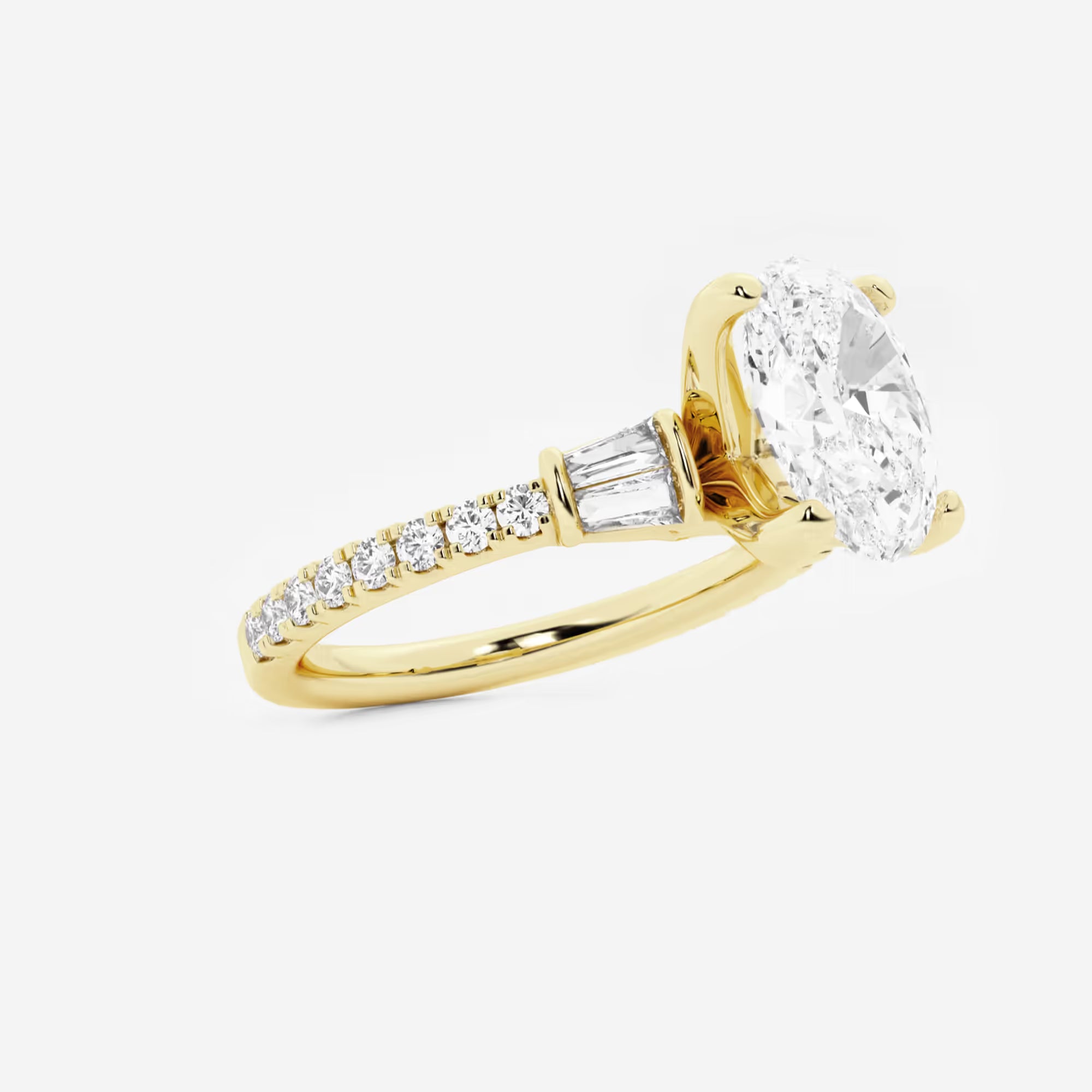 Aurielle Oval Lab Grown Diamond Engagement Ring with Double Baguette Side Accents