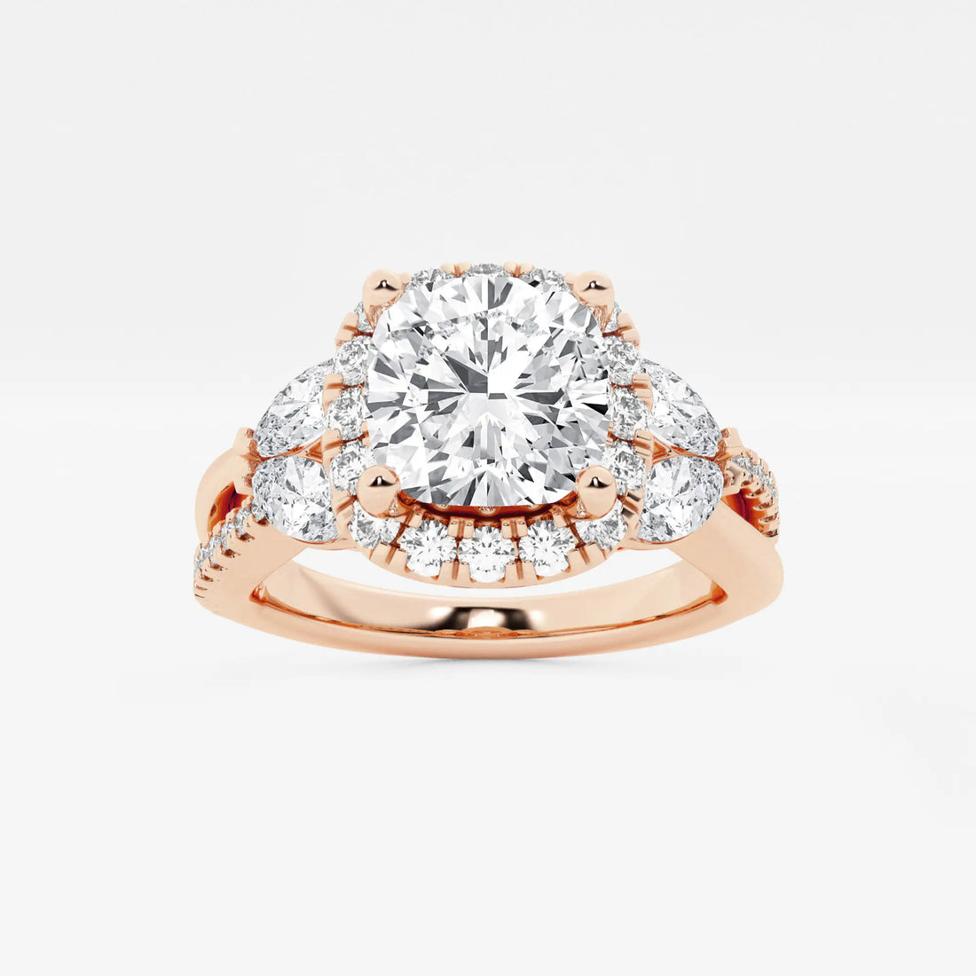 Blooming Petal Halo Cushion Lab-Grown Diamond Engagement Ring