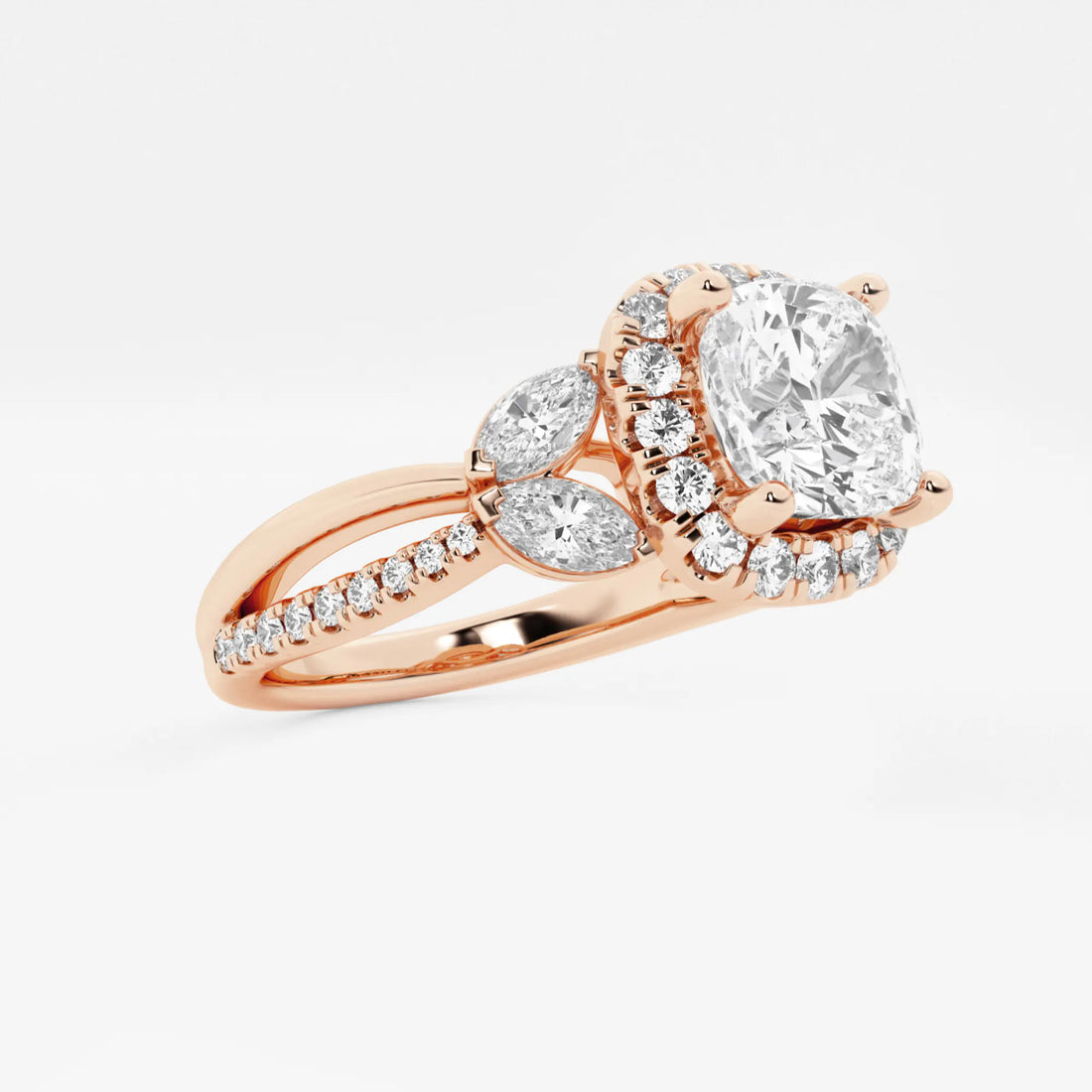 Blooming Petal Halo Cushion Lab-Grown Diamond Engagement Ring