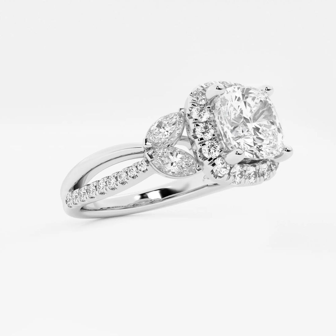 Blooming Petal Halo Cushion Lab-Grown Diamond Engagement Ring