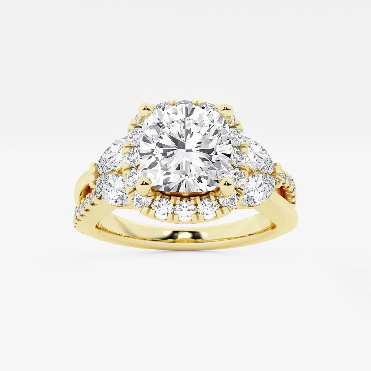 Blooming Petal Halo Cushion Lab-Grown Diamond Engagement Ring