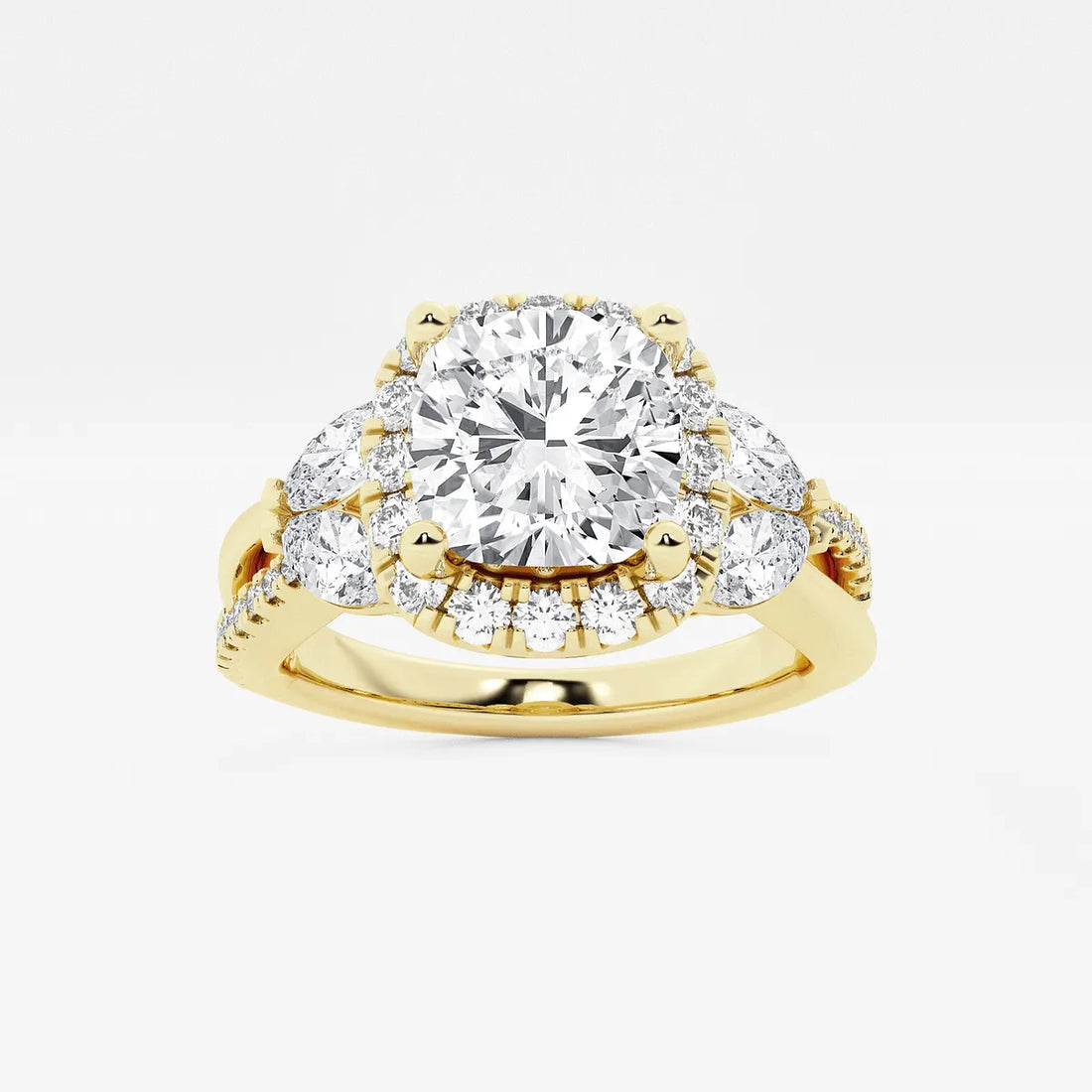 Blooming Petal Halo Cushion Lab-Grown Diamond Engagement Ring