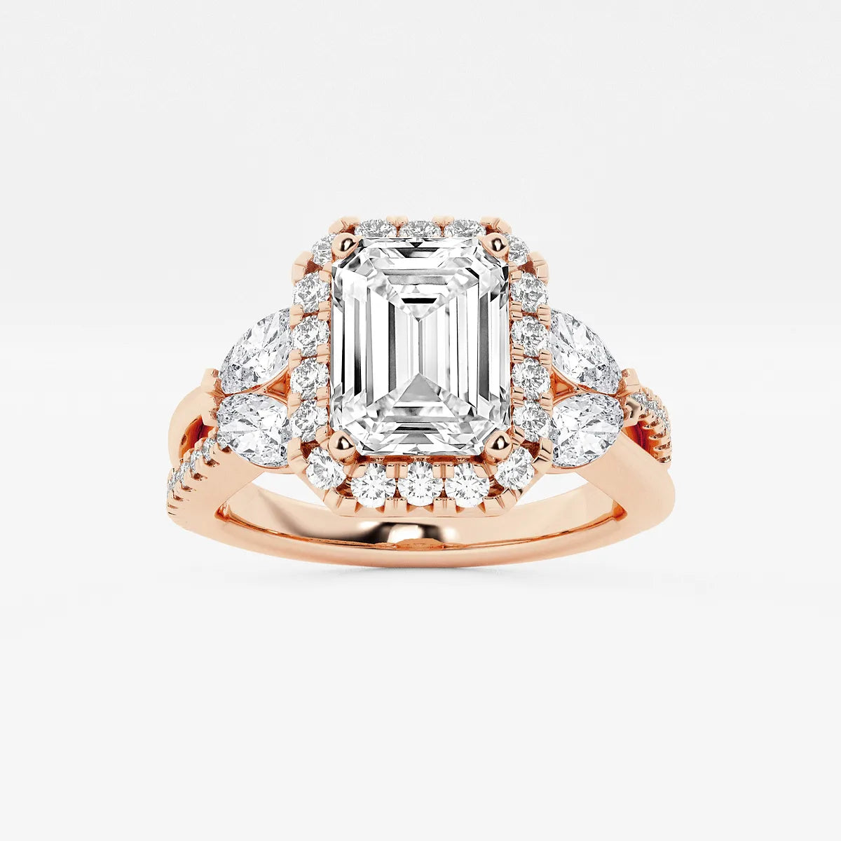 Valerisse Lab Grown EmeEmerald Cut Halo Engagement Ring  Pave Diamond Halo & Marquise Pear Cluster Twisted Pave Band rald Diamond Garden-Inspired Halo Ring