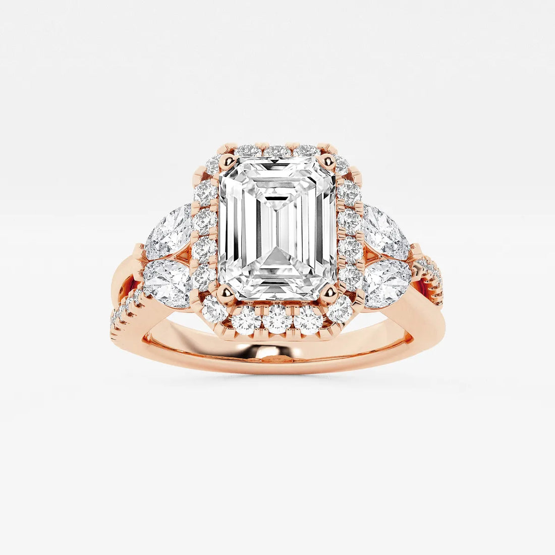 Valerisse Lab Grown EmeEmerald Cut Halo Engagement Ring  Pave Diamond Halo & Marquise Pear Cluster Twisted Pave Band rald Diamond Garden-Inspired Halo Ring