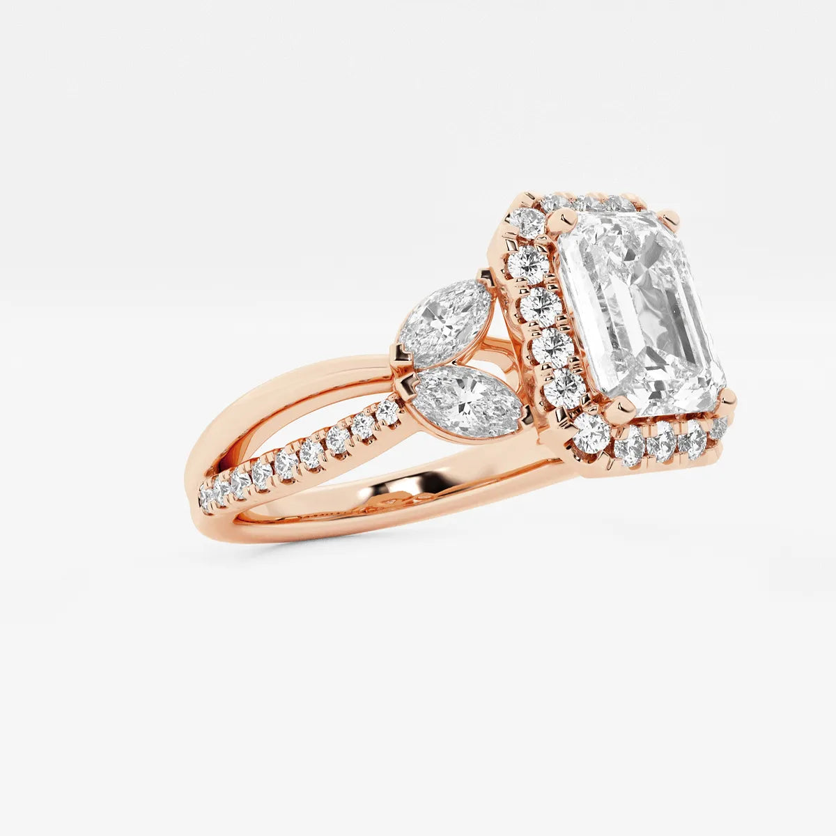 Valerisse Lab Grown EmeEmerald Cut Halo Engagement Ring  Pave Diamond Halo & Marquise Pear Cluster Twisted Pave Band rald Diamond Garden-Inspired Halo Ring