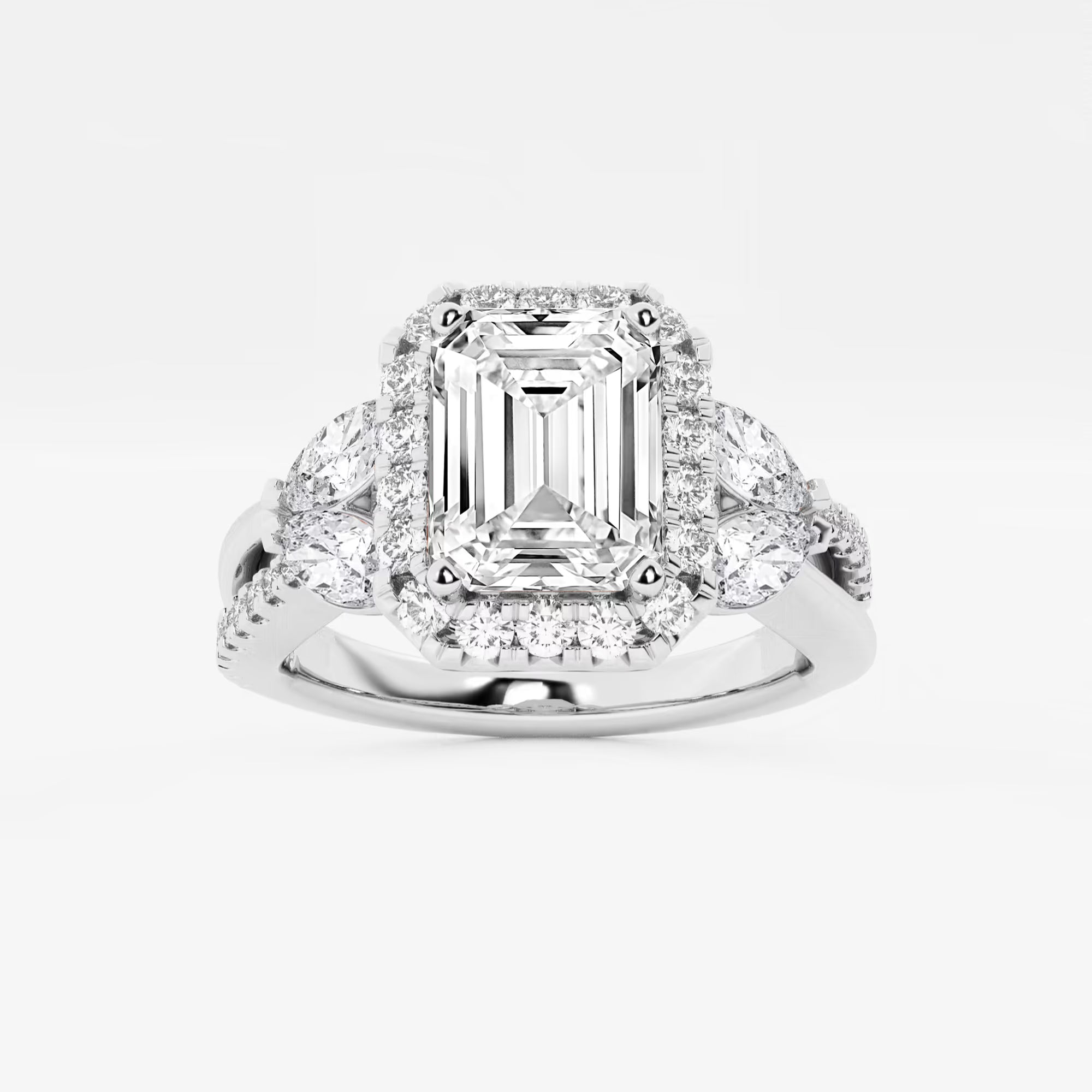 Valerisse Lab Grown EmeEmerald Cut Halo Engagement Ring  Pave Diamond Halo & Marquise Pear Cluster Twisted Pave Band rald Diamond Garden-Inspired Halo Ring