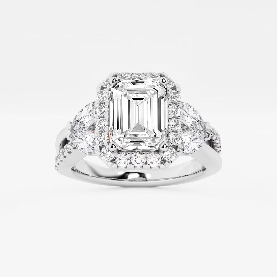 Valerisse Lab Grown EmeEmerald Cut Halo Engagement Ring  Pave Diamond Halo & Marquise Pear Cluster Twisted Pave Band rald Diamond Garden-Inspired Halo Ring
