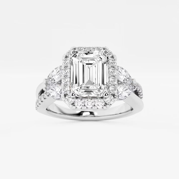 Valerisse Lab Grown EmeEmerald Cut Halo Engagement Ring  Pave Diamond Halo & Marquise Pear Cluster Twisted Pave Band rald Diamond Garden-Inspired Halo Ring