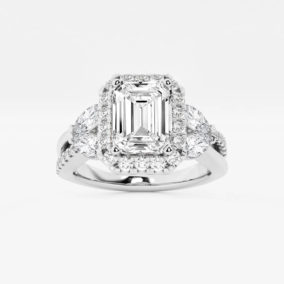 Valerisse Lab Grown EmeEmerald Cut Halo Engagement Ring  Pave Diamond Halo & Marquise Pear Cluster Twisted Pave Band rald Diamond Garden-Inspired Halo Ring