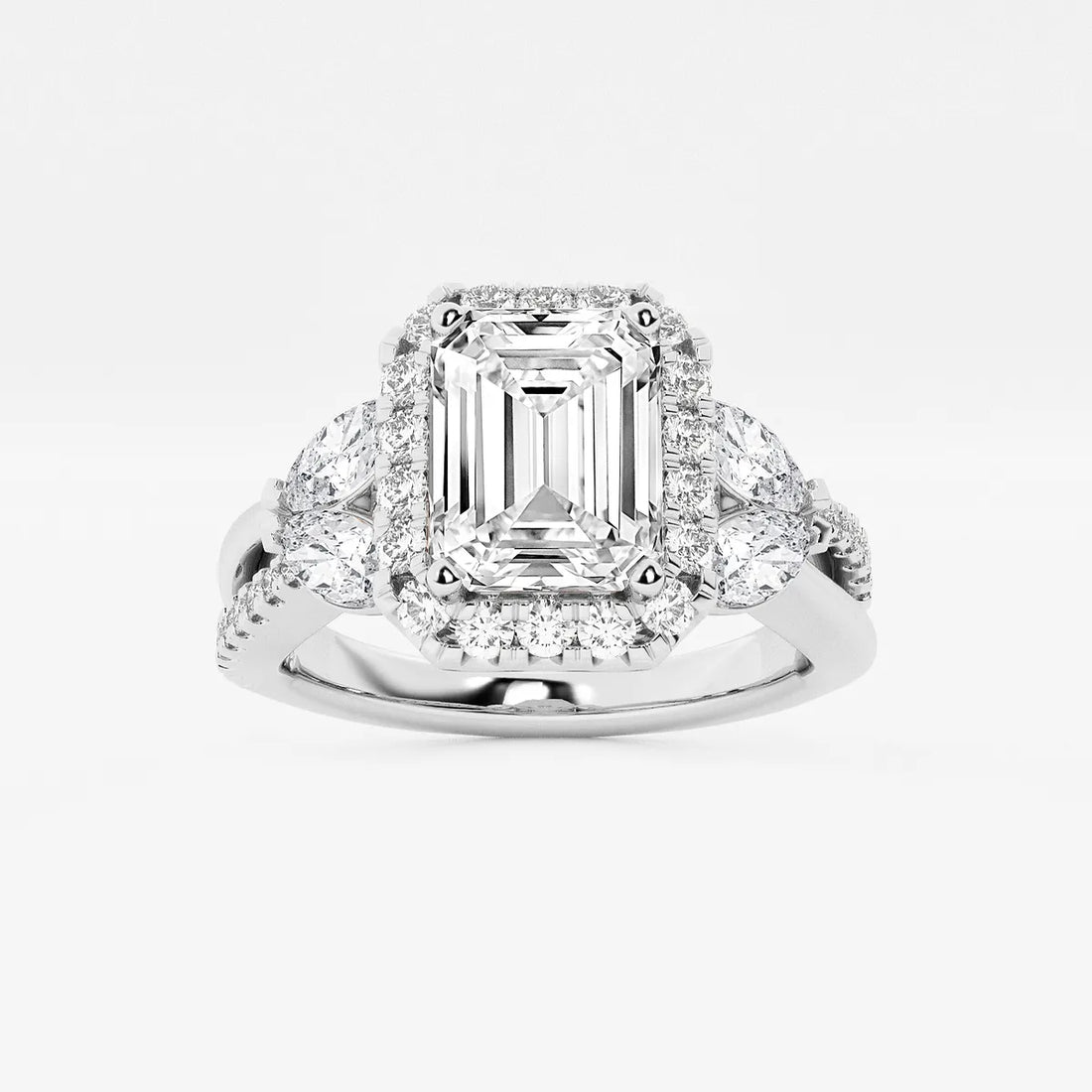 Valerisse Lab Grown EmeEmerald Cut Halo Engagement Ring  Pave Diamond Halo & Marquise Pear Cluster Twisted Pave Band rald Diamond Garden-Inspired Halo Ring