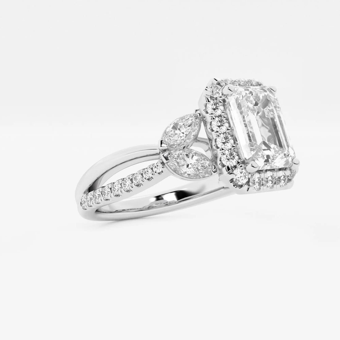 Valerisse Lab Grown EmeEmerald Cut Halo Engagement Ring  Pave Diamond Halo & Marquise Pear Cluster Twisted Pave Band rald Diamond Garden-Inspired Halo Ring