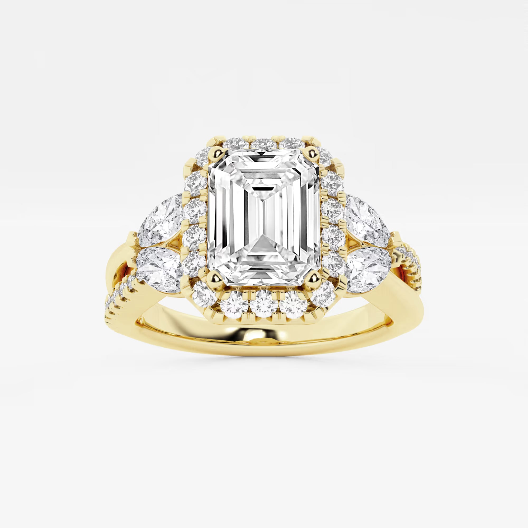 Valerisse Lab Grown EmeEmerald Cut Halo Engagement Ring  Pave Diamond Halo & Marquise Pear Cluster Twisted Pave Band rald Diamond Garden-Inspired Halo Ring