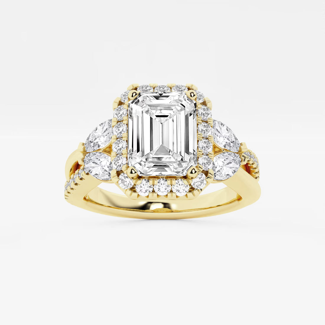 Valerisse Lab Grown EmeEmerald Cut Halo Engagement Ring  Pave Diamond Halo & Marquise Pear Cluster Twisted Pave Band rald Diamond Garden-Inspired Halo Ring