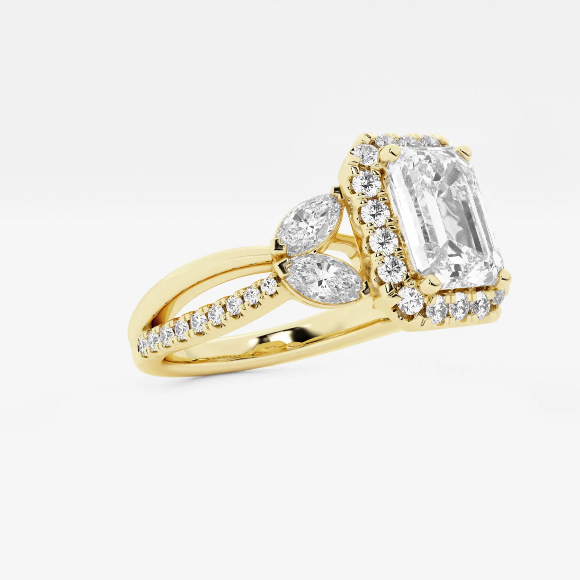 Valerisse Lab Grown EmeEmerald Cut Halo Engagement Ring  Pave Diamond Halo & Marquise Pear Cluster Twisted Pave Band rald Diamond Garden-Inspired Halo Ring