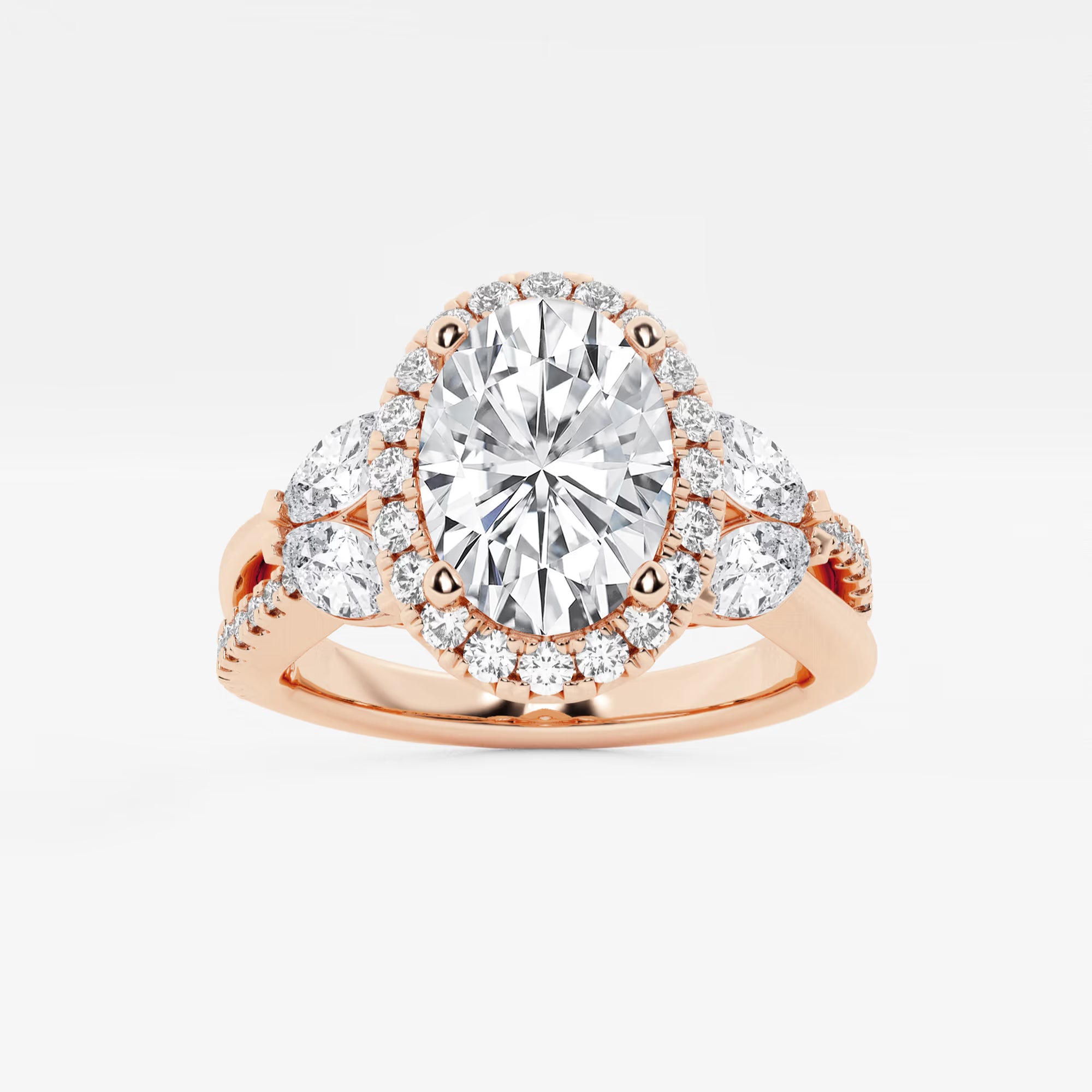 Floravelle Oval Lab Grown Diamond Flower Petal Halo Engagement Ring
