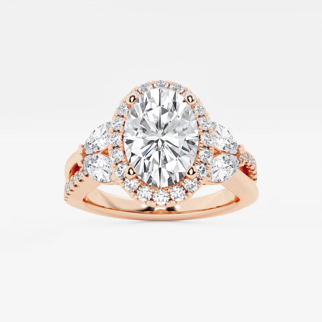 Floravelle Oval Lab Grown Diamond Flower Petal Halo Engagement Ring
