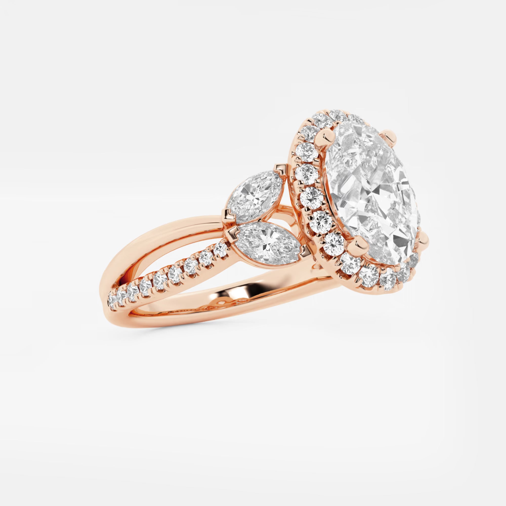 Floravelle Oval Lab Grown Diamond Flower Petal Halo Engagement Ring