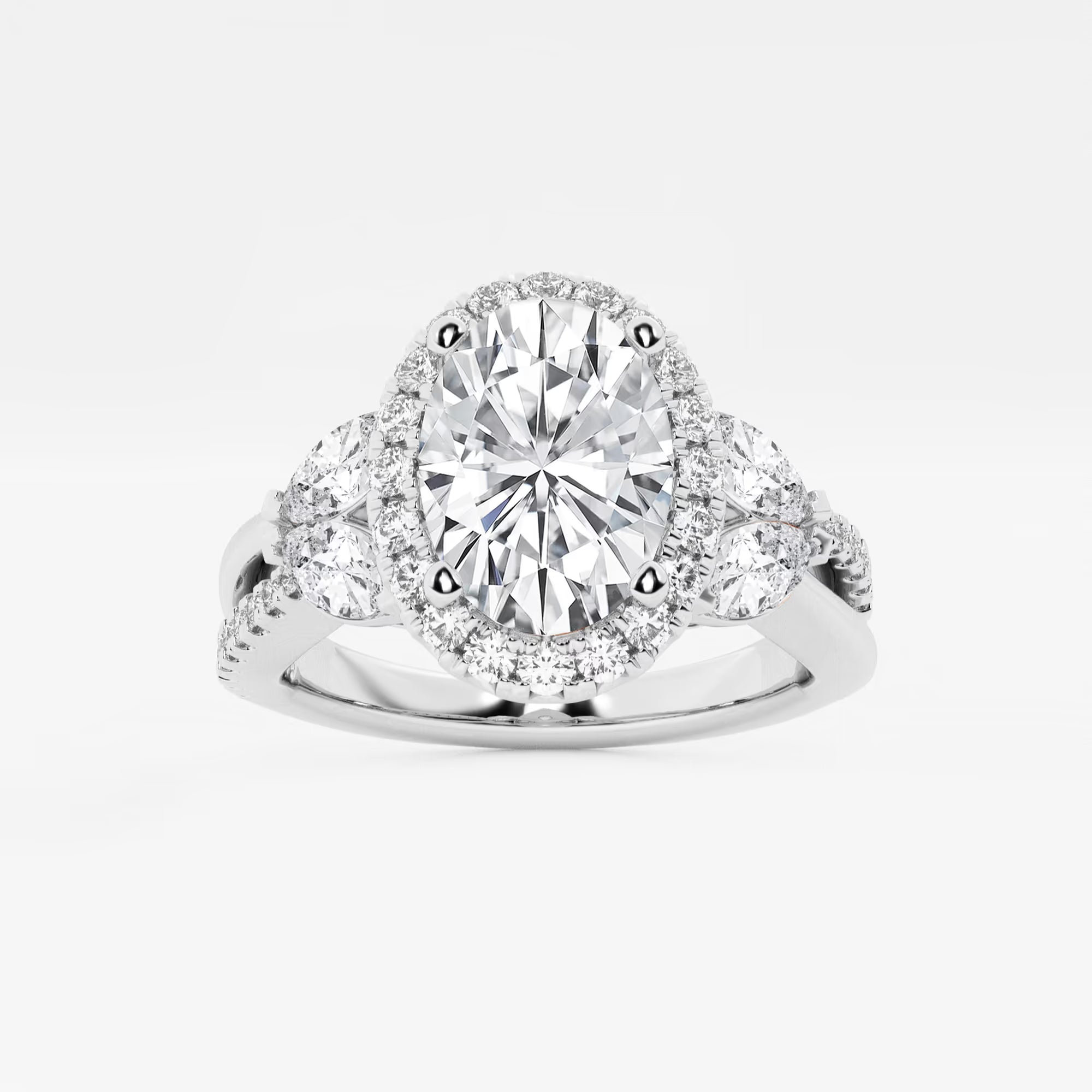 Floravelle Oval Lab Grown Diamond Flower Petal Halo Engagement Ring