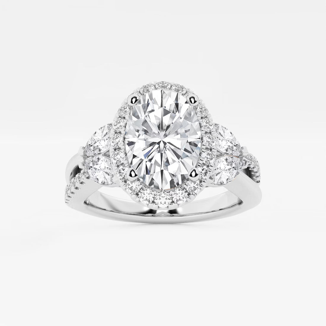 Floravelle Oval Lab Grown Diamond Flower Petal Halo Engagement Ring