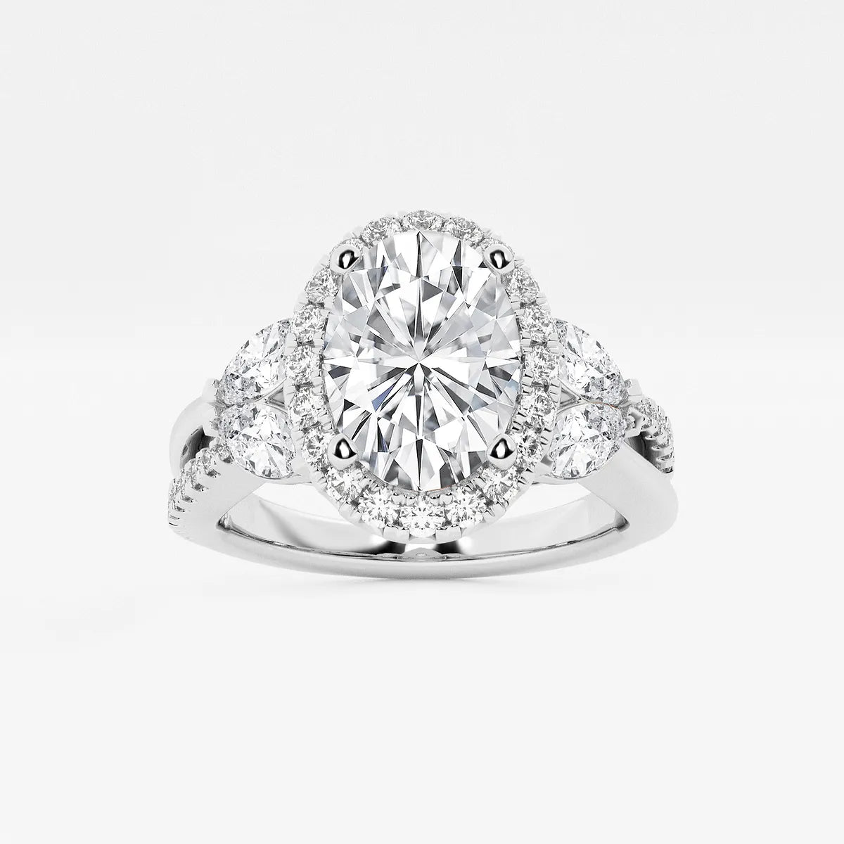 Floravelle Oval Lab Grown Diamond Flower Petal Halo Engagement Ring