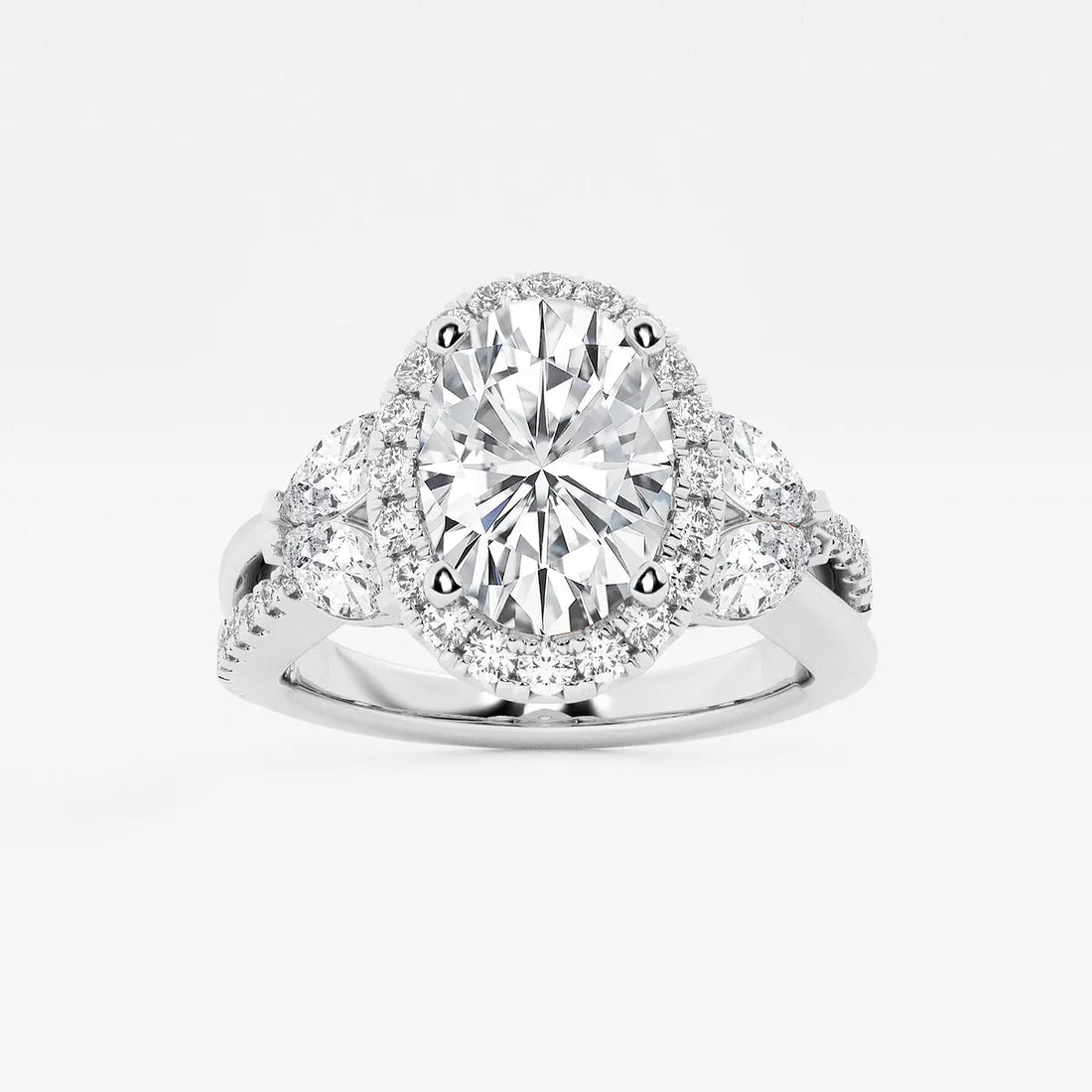 Floravelle Oval Lab Grown Diamond Flower Petal Halo Engagement Ring