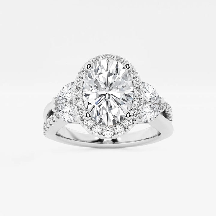 Floravelle Oval Lab Grown Diamond Flower Petal Halo Engagement Ring
