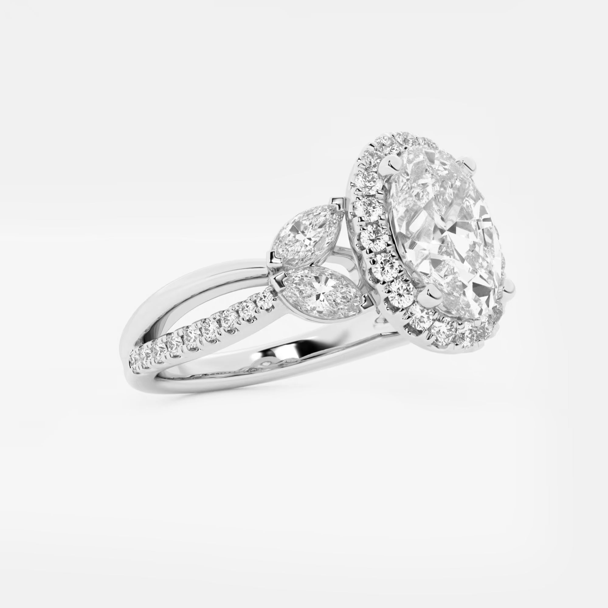 Floravelle Oval Lab Grown Diamond Flower Petal Halo Engagement Ring