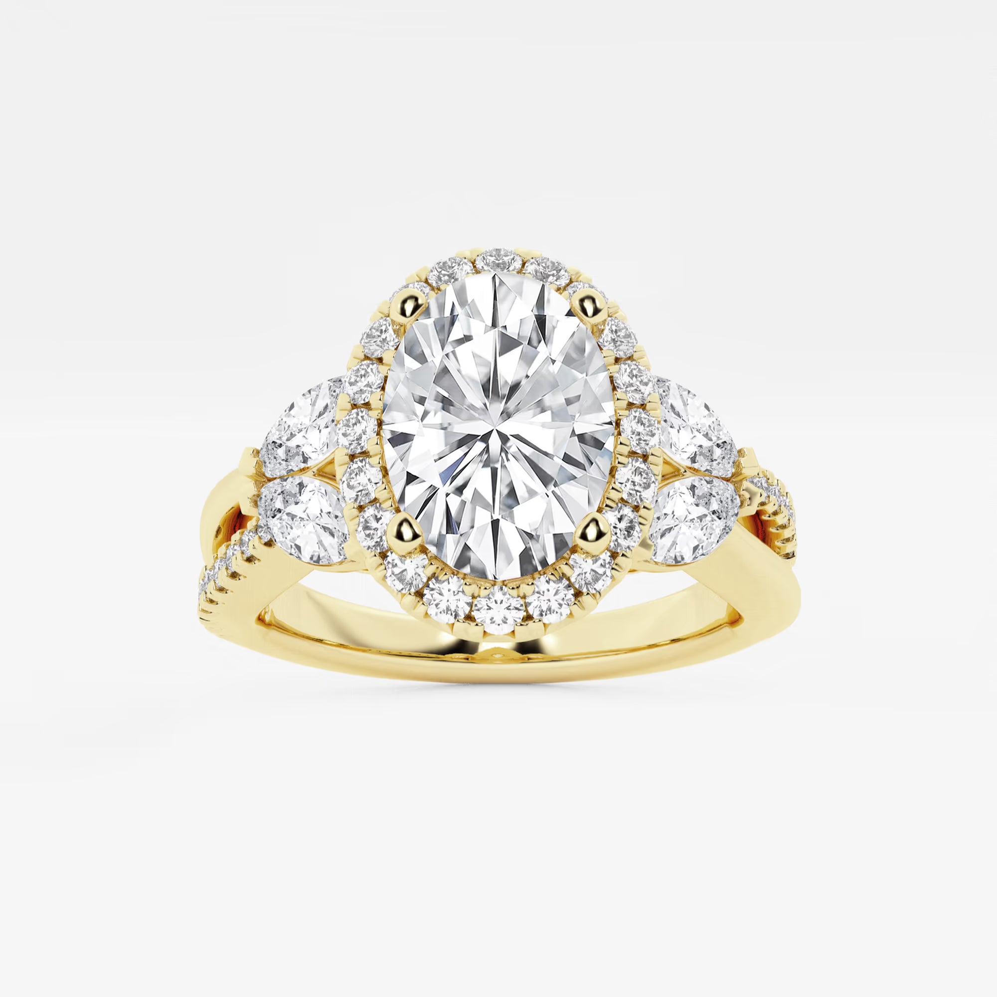 Floravelle Oval Lab Grown Diamond Flower Petal Halo Engagement Ring