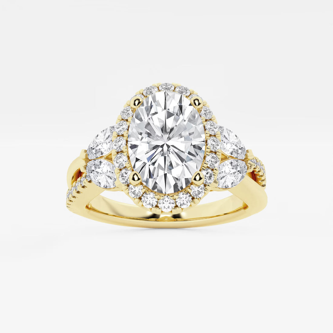 Floravelle Oval Lab Grown Diamond Flower Petal Halo Engagement Ring