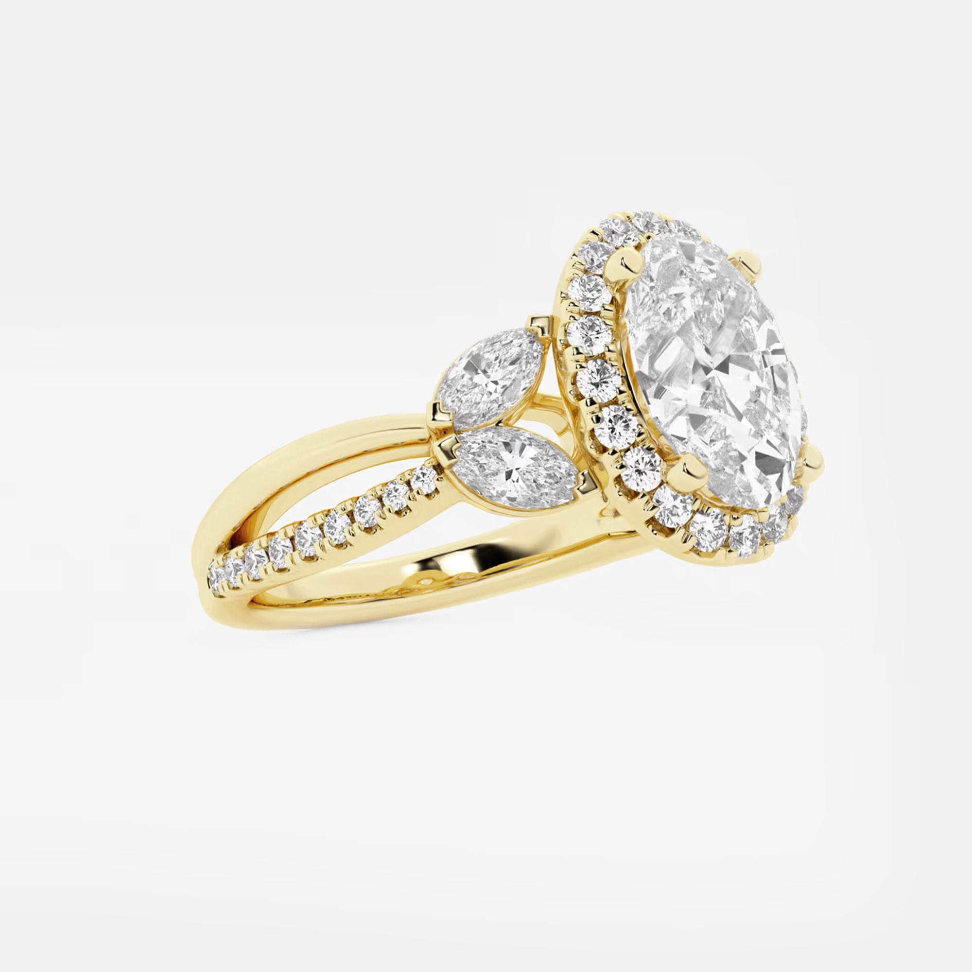 Floravelle Oval Lab Grown Diamond Flower Petal Halo Engagement Ring
