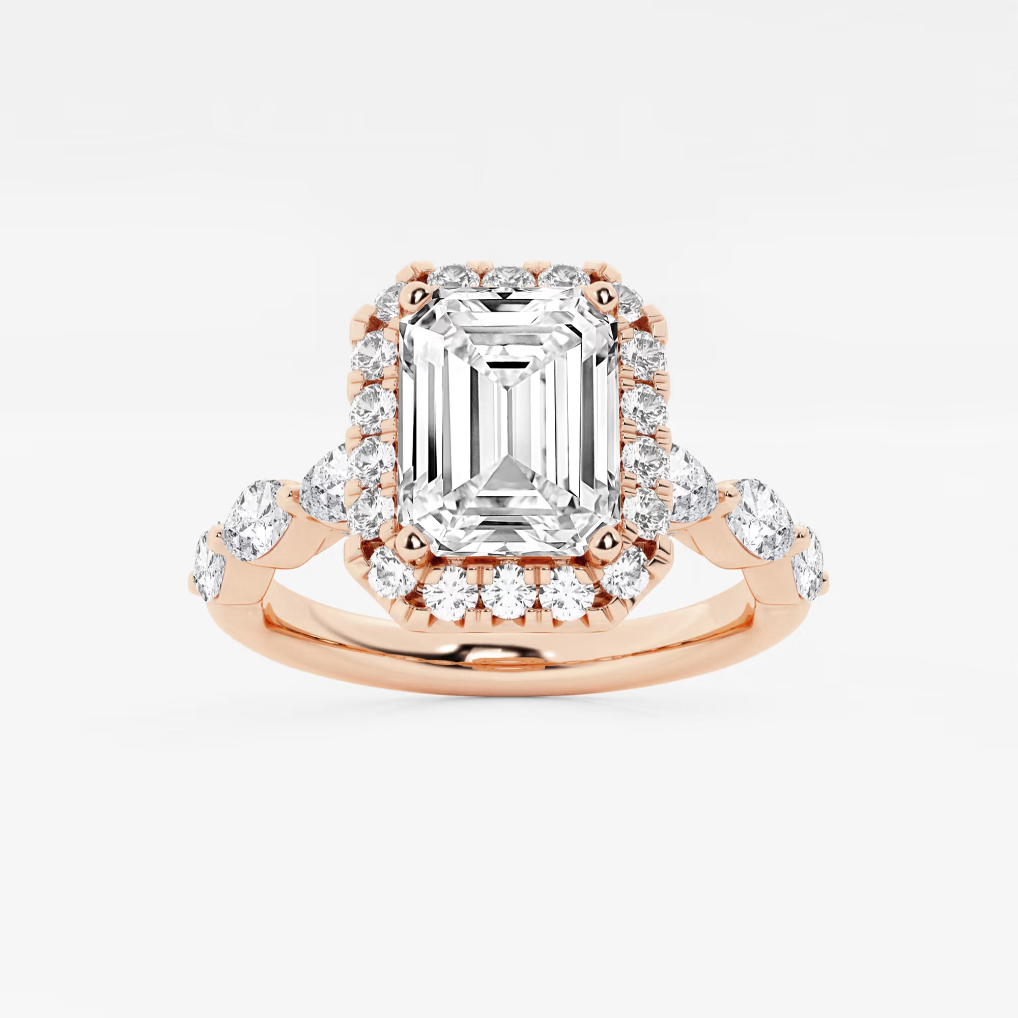 Aether Bloom Emerald Cut Lab-Grown Diamond Floating Marquise Halo Engagement Ring