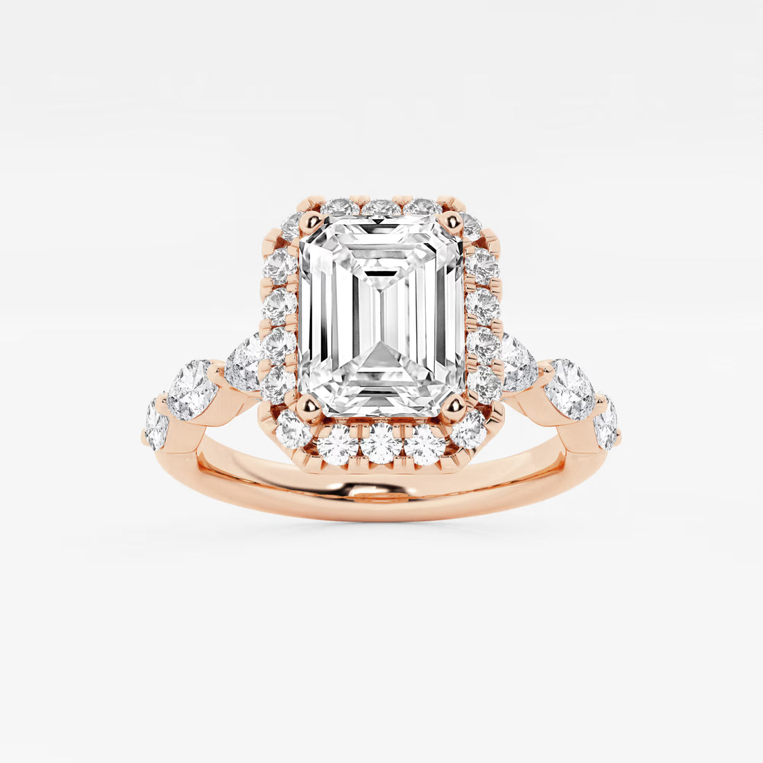 Aether Bloom Emerald Cut Lab-Grown Diamond Floating Marquise Halo Engagement Ring