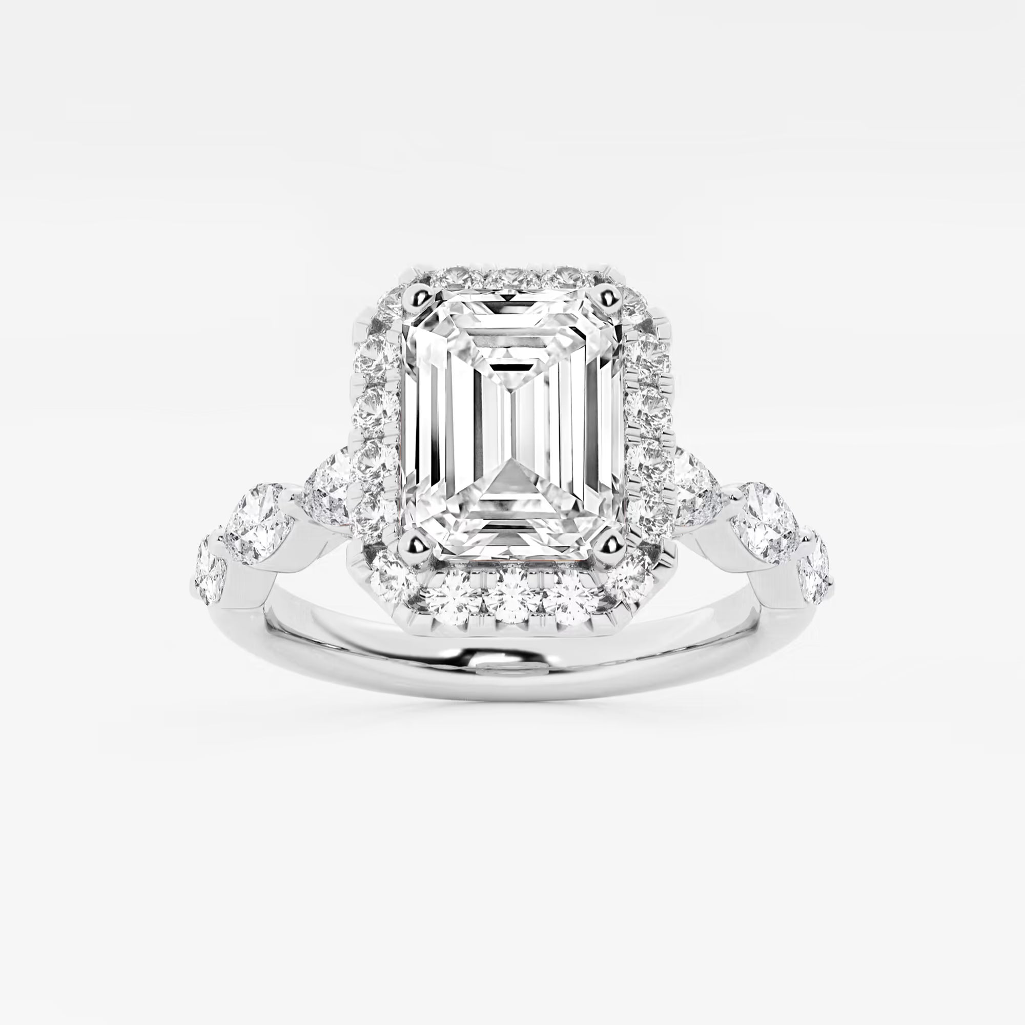 Aether Bloom Emerald Cut Lab-Grown Diamond Floating Marquise Halo Engagement Ring
