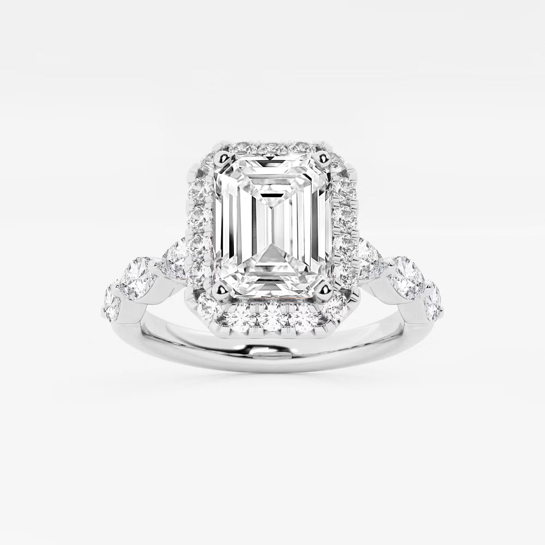 Aether Bloom Emerald Cut Lab-Grown Diamond Floating Marquise Halo Engagement Ring