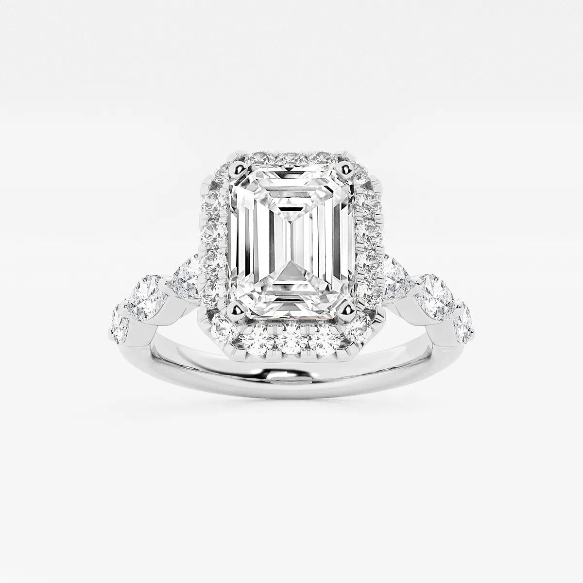 Aether Bloom Emerald Cut Lab-Grown Diamond Floating Marquise Halo Engagement Ring