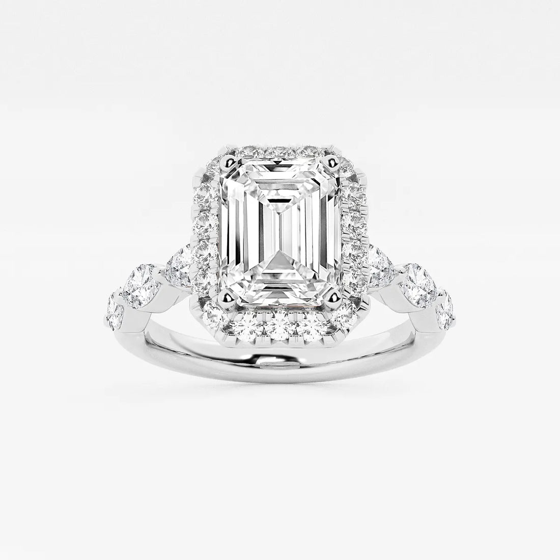 Aether Bloom Emerald Cut Lab-Grown Diamond Floating Marquise Halo Engagement Ring