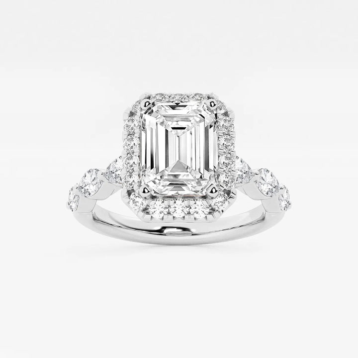 Aether Bloom Emerald Cut Lab-Grown Diamond Floating Marquise Halo Engagement Ring